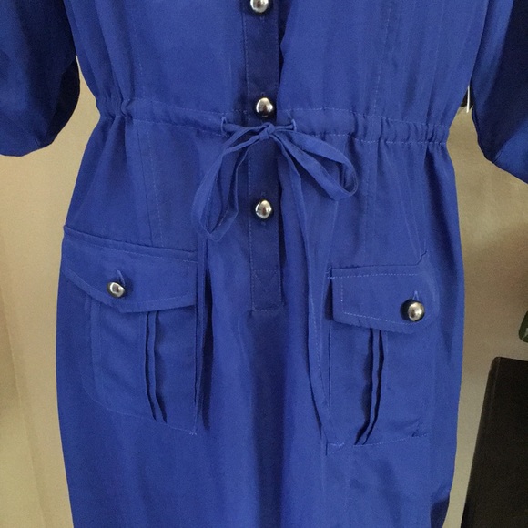 Cobalt Blue Drawstring Shirt Dress - Picture 4 of 7